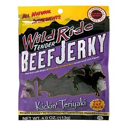 Wild Ride Beef Jerky, Kickin' Teriyaki, 4-Ounce Bags (Pack of 6)