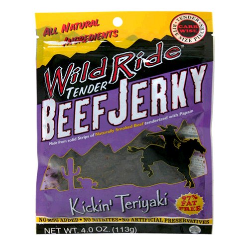 Wild Ride All-Natural Beef Jerky, Kickin Teriyaki, 4-Ounce Bags (Pack of 6) by Dried Beef