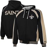 NFL Men's New Orleans Saints Polyfilled Color Blocked Fleece Jacket Quilt Lined (Black, XX-Large)