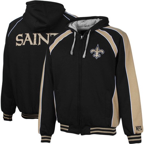 NFL Men's New Orleans Saints Polyfilled Color Blocked Fleece Jacket Quilt Lined (Black, Medium)