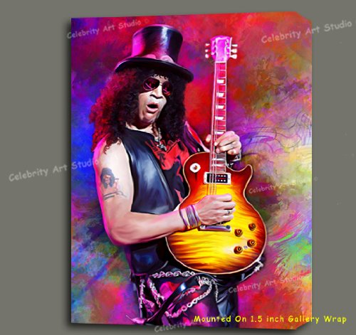 SLASH GUITARIST ORG MIXED MEDIA W OIL, GICLEE, & ACRYLIC ON CANVAS 20X28X1.5"