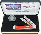 Case Cutlery CAT-IHN/RPB Indian Head Nickel Pick Bone Handle Trapper Pocket Knife with Tru Sharp Surgical Steel Blades, Red
