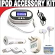 Digital 203 Channel FM Transmitter with LCD Screen + White mini soft Earbuds + 3-in-1 Charging kit for Apple iPod Classic, Video, Touch, Nano, iPhone 1G / 3G + DBROTH Microfiber Cleaning Cloth