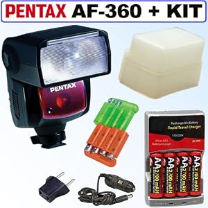 Pentax AF-360 FGZ Autofocus P-TTL Shoe Mount Flash + Accessory Kit