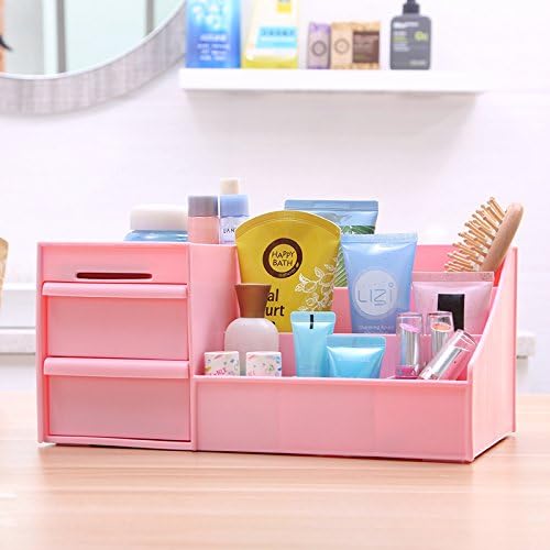 Cosmetic box drawer storage box plastic creative Korean aircraft finishing Desktop dresser Shelf (Pink)