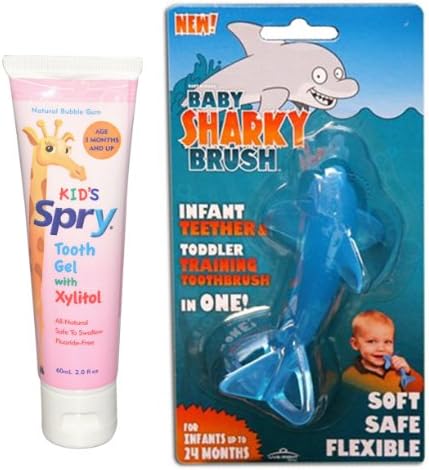 Baby Banana Brush Brush/Infant Teether and Toddler Toothbrush and Toothpaste Gel, Sharky  Spry Kids Safe