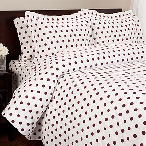 Polka Dot Flannel Duvet Set , Full/Queen, Burgundy