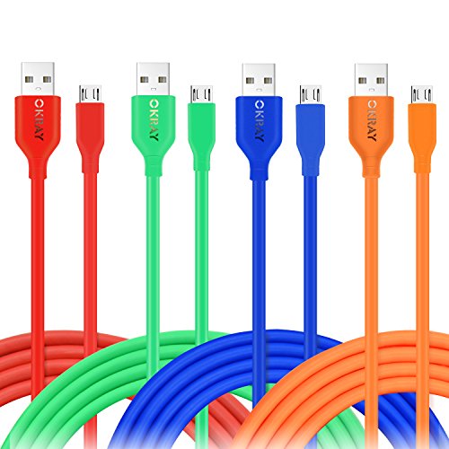 OKRAY 4 Pack Premium 6ft USB Charging Cable High Speed USB 2.0 A Male to Micro B Sync and Charge Cable Charge Cord for Android, Samsung, HTC, Motorola, Sony, Nokia, Power bank (Orange Red Green Blue)