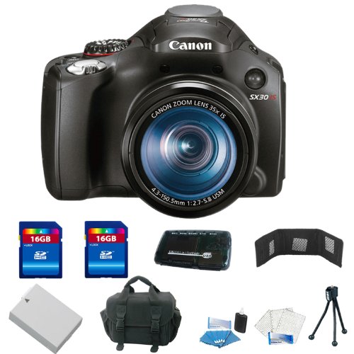Canon SX30IS 14.1MP Digital Camera with 35x Wide Angle Optical Image Stabilized Zoom and 2.7 Inch Wide LCD + 32GB Deluxe Accessory Kit