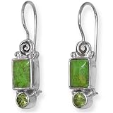 Sterling Silver Gaspeite w/ Peridot Accent Latchback Earrings by Sajen