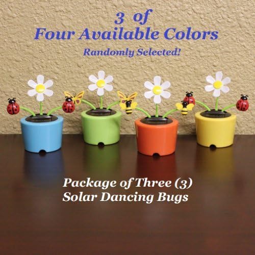 Solar Powered Dancing Sunshine Daisy Flower with Lady Bug, Bumble Bee and Butterfly (Pack of 3) 1 of Each, Lark, Amuse, Trifle, Twiddle