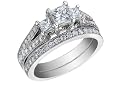 Diamond Princess Cut Engagement Ring & Wedding Band Set 1.0 Carat (ctw) in 14K White Gold