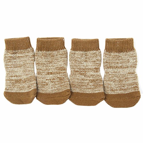 Weixinbuy Pet Puppy Dog Anti-slip Cotton Knit Socks 4pcs/set Khaki X-Small