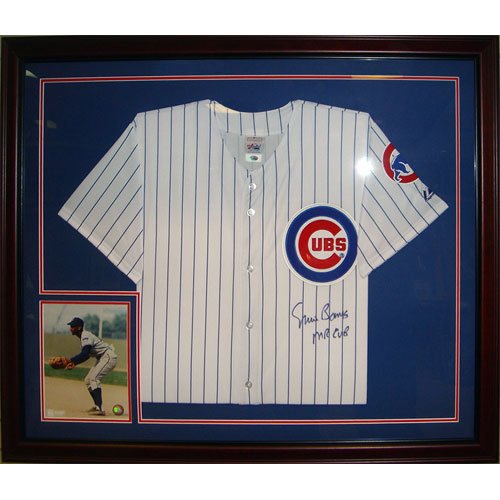 Ernie Banks Autographed Chicago Cubs (Pinstripe Front) Deluxe Framed Jersey