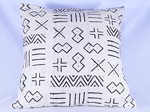 Black &amp; White Mud cloth Pillow Cover; Bogolanfini Decorative Pillow, African Mudcloth Throw Pillow from Mali (BF1022)