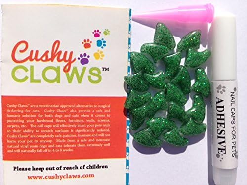 Cushy Claws Brand Soft Nail Cap Kit For Cats * GREEN GLITTER * (Medium)