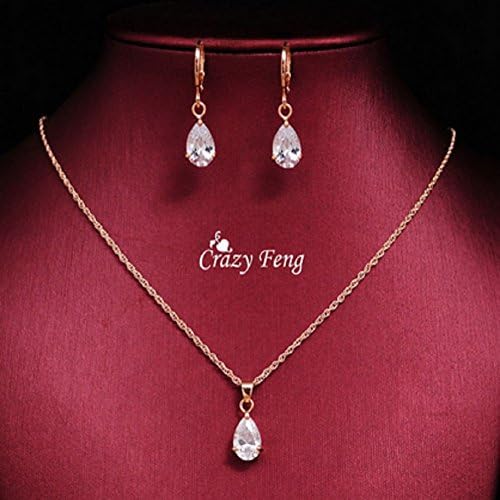Wedding Jewelry Sets Necklace Earrings 18k Rose Gold Plated Women Heart Pendant Necklace Cz Diamond Crystal
