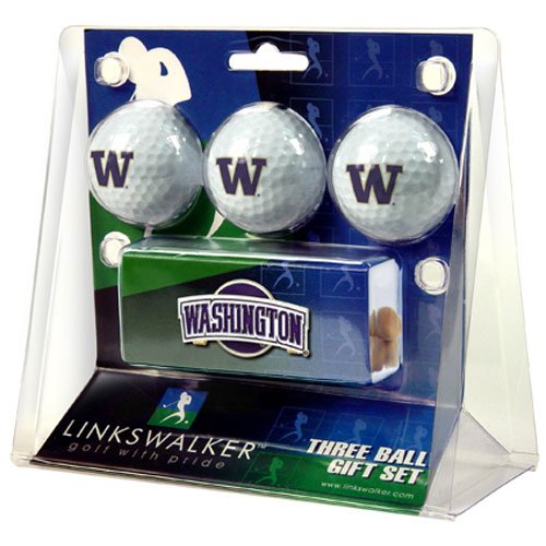 Washington Huskies Ncaa 3 Golf Ball Gift Pack W/ Hat Clip