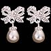 YAZILIND Silver Plated Sparkling Bow Rhinestone Cultured Pearl Mini Stud Earrings