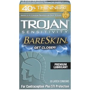 Trojan Sensitivity Bareskin Lubricated, Latex Condoms, 10-count