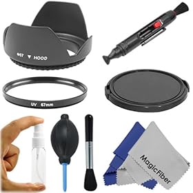 Universal Lens Accessory Kit For 67MM DSLR Camera - Includes: UV Filter + Flower Lens Hood + Snap On Lens Cap + Lens Pen + Cleaning Kit + Premium MagicFiber Microfiber Cleaning Cloth (FUJIFILM FINEPIX S100FS S200EXR S205EXR)