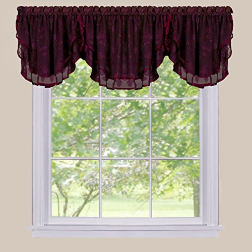 Peach Couture Charming Sheer Jacquard Curtain Panel with Beautiful Fleur De Lis Design (Ascot Valance, Eggplant)