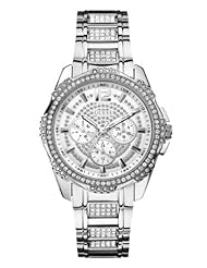 GUESS Womens U0286L1 Silver-Tone Multi-Function Watch Adorned with Genuine Crystals