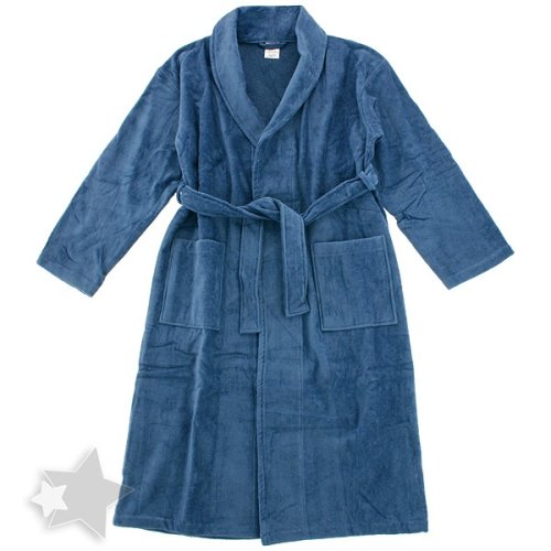 Buy Blue Cotton Velour Bath Robe for Men