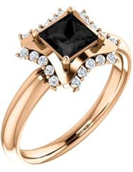 14K Rose Gold Princess Cut Black and White Diamond Geometric-Inspired Ring -- LIFETIME WARRANTY