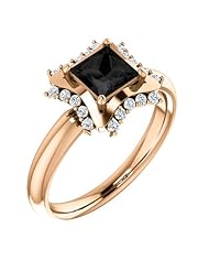 10K Rose Gold Princess Cut Black and White Diamond Geometric-Inspired Ring -- LIFETIME WARRANTY