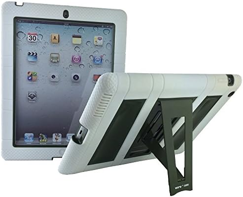 iPad Case, iPad 2 3 4 Case Lightweight Shockproof Drop Resistance Rugged Silicone + Plastic 2 Layer Hybrid Defender Super Protection Case and Built-in Kickstand for Apple iPad 2 iPad 3 iPad 4 (White/Black)