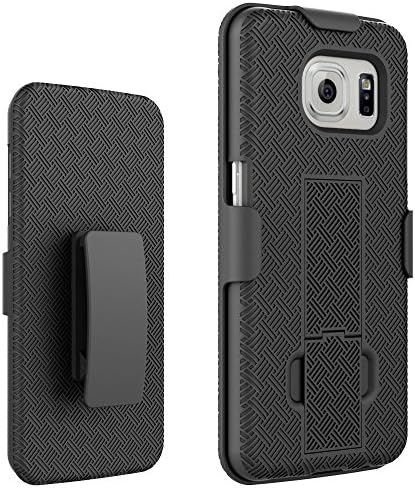 For Galaxy S7 Edge Black Woven Holster Clip +Hard Shell w/ Stand Protector Case