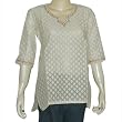 Womens Silk Long Sleeve Top Off-white Shirt Blouse Embroidery Size S