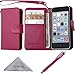 iPhone 5c Wallet Case, Wisdompro Premium PU Leather 2-in-1 Flip Folio Protective Phone Case Cover with Card Holder Slot, Magnetic Closure and Wrist Strap Lanyard for iPhone 5c - Hot Pink
