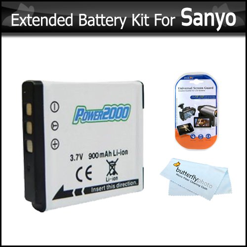 Battery Kit For Sanyo VPC-GH4, VPC-CG102, VPC-GH2, VPC-CS1, VPC-CA102, VPC-CG10, VPC-CG20 VPC-PD2BK Digital Camcorder Includes Extended (900Mah) Replacement Sanyo DB-L80 Battery + LCD Screen Protectors + MicroFiber Cleaning Cloth
