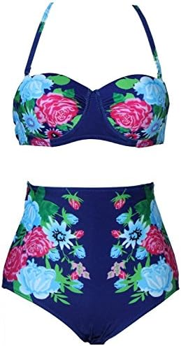 Suprise You Women's Vintage Style High Waisted Bikini Sets Swimsuits Swimwear Navy XL
