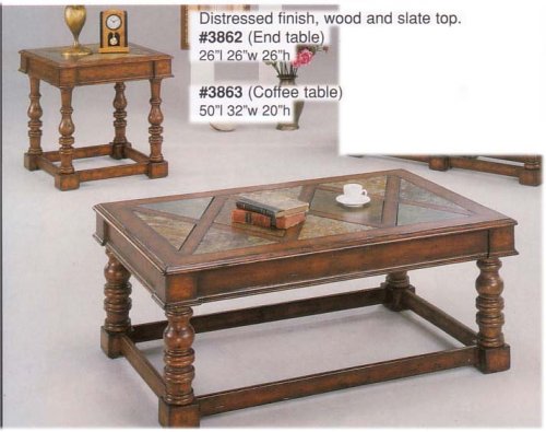 3pc Distessed Finish Wood End Table