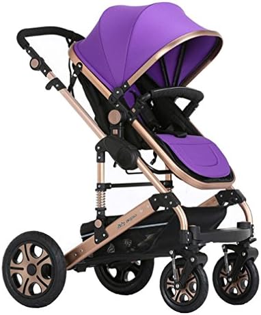 Children Adjustable Sun Protection Cart Folding Soft Lying Bed Baby Carriage 071102 High Landscape Golden Strollers (Purple)