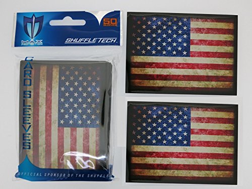 Max-Pro 50 USA AMERICAN FLAG Shuffle-Tech Sleeves Iconic Flags Collection (fits Magic / MTG, Pokemon Cards) AMERICA