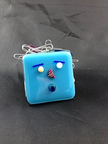Kiln Fired Fused Glass Cyan Blue Color Desk Accessory Paper Clip Magnet