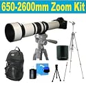 Rokinon High Definition 650-1300mm F/8-16 T Mount Telephoto Zoom Lens with 2x Teleconverter (=650-2600mm)+ Deluxe SLR Pro Camera Case + Deluxe 65" Camera Tripod with Carrying Case + Celltime 3-Piece Lens Cleaning Kit + Screen Protector for Sony Alpha DSLR A100, A200, A230, A300, A330, A350, A380, A700 & A900 Digital SLR Cameras