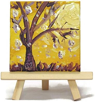 'Golden Rhapsody' a fantasy golden landscape in acrylics on miniature canvas with wooden display easel.