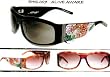 ED HARDY VINTAGE TATTOO SUNGLASSES EHS 007 ALIVE AWARE BLACK FRAME SOLID GREY LENSES