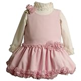 Bonnie Jean Baby/INFANT 12M-24M 2-Piece PINK IVORY RUFFLES ROSETTES DROP WAIST CORDUROY Jumper Girl Party Dress Set