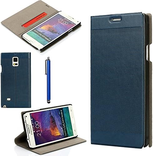 Galaxy Note 4 Case, Note 4 Wallet case, oneCase™ Premium PU Leather Folio Wallet Case Flip Cover with Built-in Card Slot & Stand for Samsung Galaxy Note 4 + Stylus Pen (Blue)