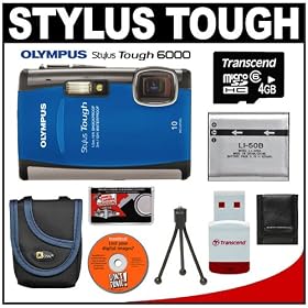 Olympus Stylus TOUGH-6000 Shockproof & Waterproof Digital Camera (Blue) + 4GB microSD Card with Reader + Spare Li-50B Battery + Case + Cameta Bonus Accessory Kit