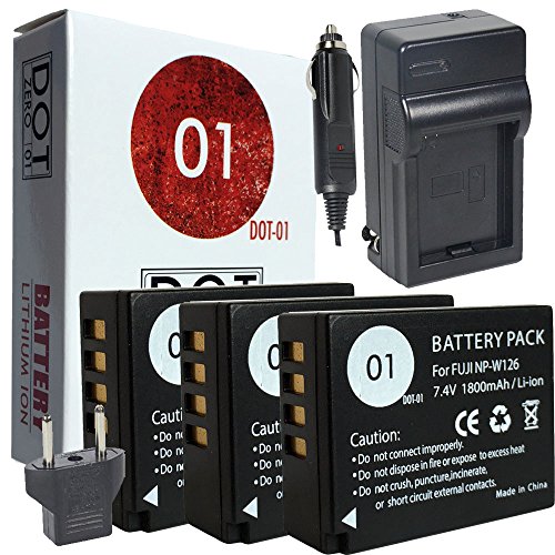 3x DOT-01 Brand 1800 mAh Replacement Fujifilm NP-W126 Batteries and Charger for Fujifilm X-T1 Compact System Digital Camera and Fujifilm NPW126