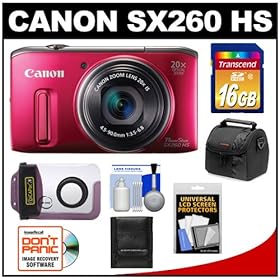 Canon PowerShot SX260 HS Digital Camera (Red) with 16GB Card + Bag + DiCAPac Waterproof Case + Accessory Kit