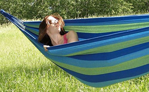 wanghuan888 New Double Wide Hammock Cotton Fabric Travel Camping Hammock 2 Person 450lbs Blue - FAST SHIPPING !
