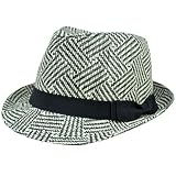 Large XLarge Hat Straw Fedora Trilby Black Herringbone Women Ladies Ribbon FD178